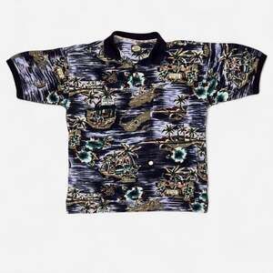 Vintage Tommy Bahama Tropical Island Print Cotton Pique Polo Shirt XL